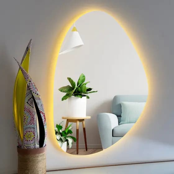 Espelho Orgânico Lapidado com LED 57X37cm Led À PILHA ou FONTE
