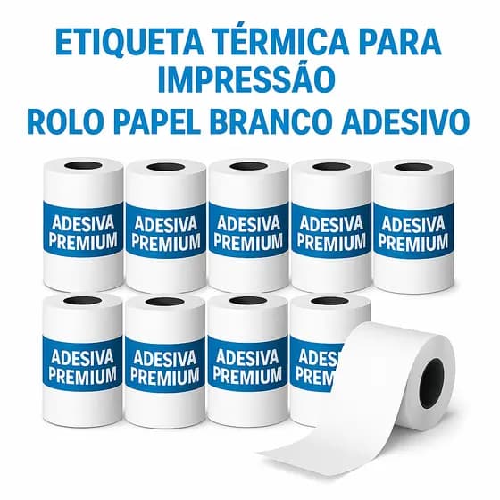 Kit 10 Bobina Papel Térmico Adesivo Premium Branco 57x30mm Mini Impressora Portátil Resistente Alta