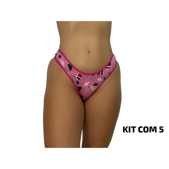 Kit 5 Calcinhas Conforto Tanga Adulto Estampada Confortável Dia-a-dia Calcinha Feminina