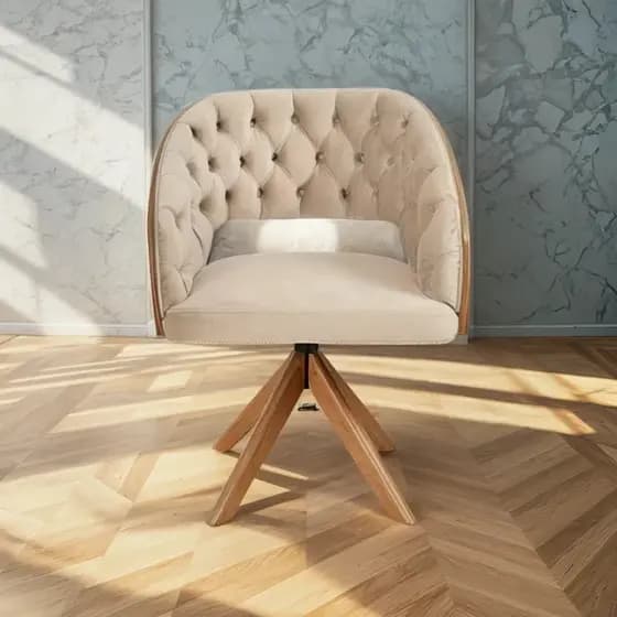 Poltrona Decorativa Mari Laminada Pé Giratório em Madeira Capitonê - Gustavo Decor