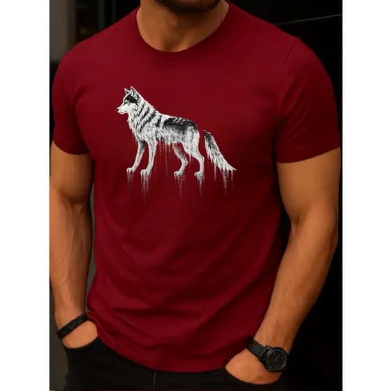 Camiseta Masculina Algodão Premium Estampa de Lobo Estilizado – Estilo Streetwear