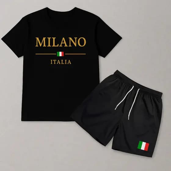 Kit Conjunto Masculino Algodão Milano Itália 🇮🇹 – Camiseta + Shorts Estilo Luxo