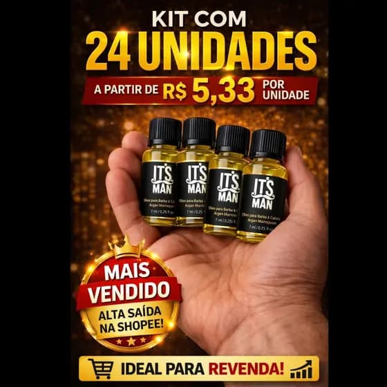 Óleo para Barba e Cabelo Argan 7ml Its Man | Toque Seco | Kit 24 Unidades para Revenda