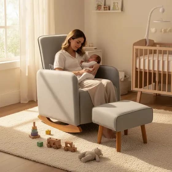 Poltrona Decorativa Amamentação Com Balanço Varias Cores E Tecidos Reforçada Para Sala Das Mês
