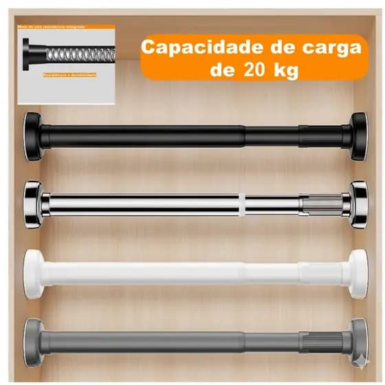 Varão Regulável Barra Pressão /cortina Box Banheiro Cozinha 55-80CM