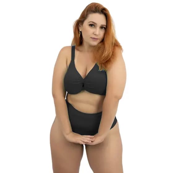 Biquini Feminino Plus Size Pala Alta Hot Pants Modelador Forrado Com Bojo Removivel Verão