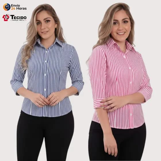 Camisete Manga 3/4 Gabardine Camisa Social Feminina Passa Fácil Tamanho PP ao Xgg