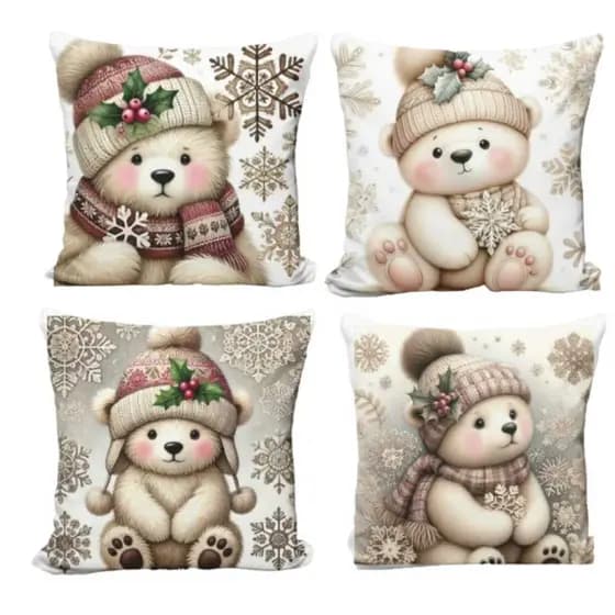 KIT 4 CAPAS DE ALMOFADAS DECORATIVAS NATAL PAPAI NOEL MODELOS 2025 - TAMANHO 45X45