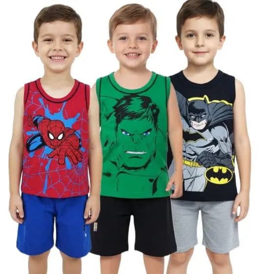 Kit 3 Conjunto Infantil Menino Personagem Roupa Atacado casual confortável