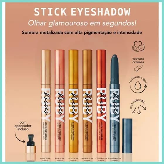 Sombra RK Stick Eyeshadow - Ruby Kiss - Kiss New York - Pearl, Rose, Gold, Bronze, Copper, Titanium