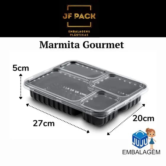 10UN Marmita Gourmet Descartável com 4 divisórias com Tampa