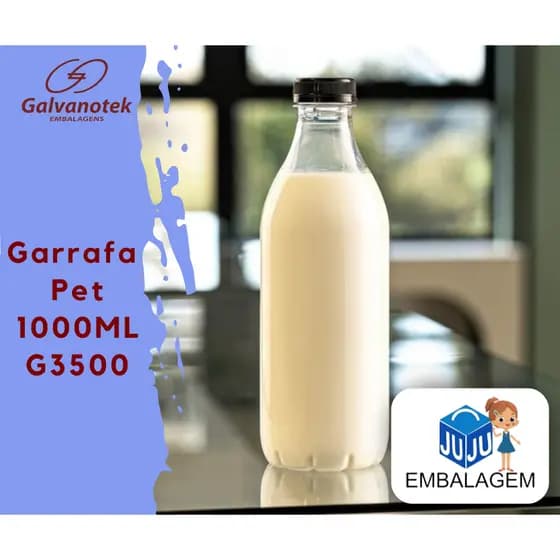 5un. Garrafa Cristal Pet Com Tampa Para Suco/Polpa 1000ml Galvanotek G3500