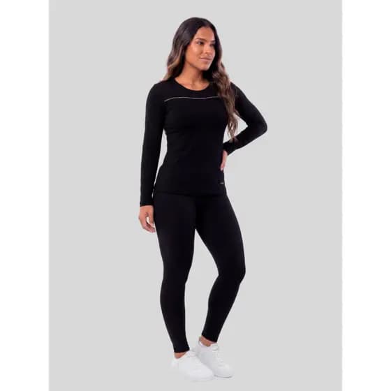 Conjunto Fitness Feminino Blusa Térmica e Legging Peluciada Preta