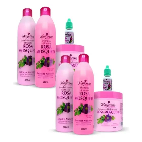 2 Kits Rosa Mosqueta Cabelos Hidratados com 2 Óleos de Rosa-Mosqueta para Pele e Cabelo.