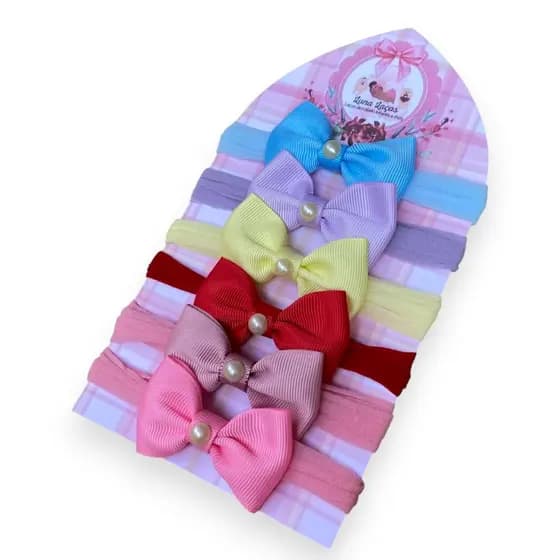 Kit 6 Mini laços de bebê Lacinhos de Bebê laços de cabelo infantil Faixinha Tiarinha Rn