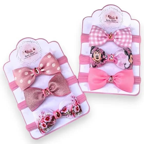 Kit 6 laços de bebê Lacinhos de Bebê laços de cabelo infantil Faixinha Tiarinha Rn Baby Pink