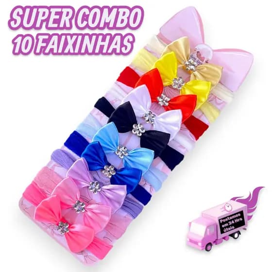 Kit 10 Mini laços de bebê Lacinhos de Bebê laços de cabelo infantil Faixinha Tiarinha Rn Menina | Acessório Infantil