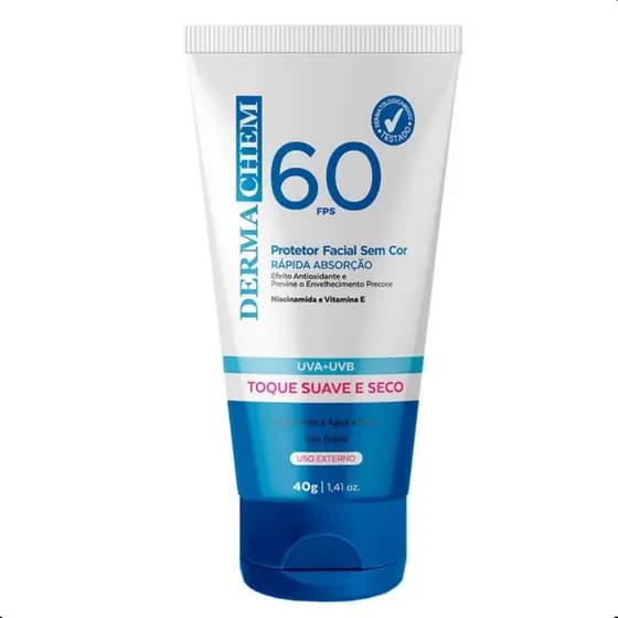Protetor Solar Facial FPS 60 Dermachem – Efeito Matte Controle de Oleosidade Clareador e Antienvelhecimento Toque Seco