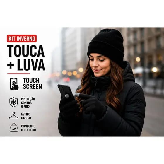 KIT luva e touca Inverno Touca Gorro de lã Térmico e luva normal Screen Unissex Frio moto trabalho