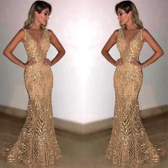 Verão novo estilo europeu americano roupas femininas reunião anual vestido de noite longo sem mangas comércio exterior S
