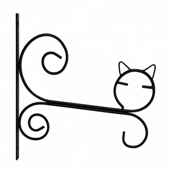 Suporte para plantas de parede artesanal formato gatinho / gato cor preta