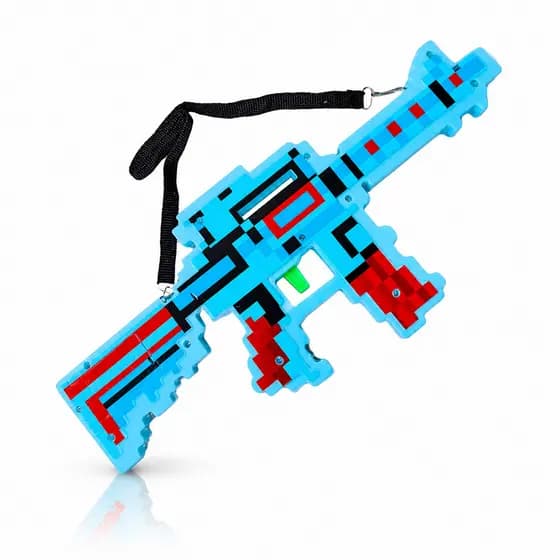 Brinquedo Metralhadora Estilo Pixel com Luz Som e Laser Arminha de Brinquedo à Pilha com Alça - Azul