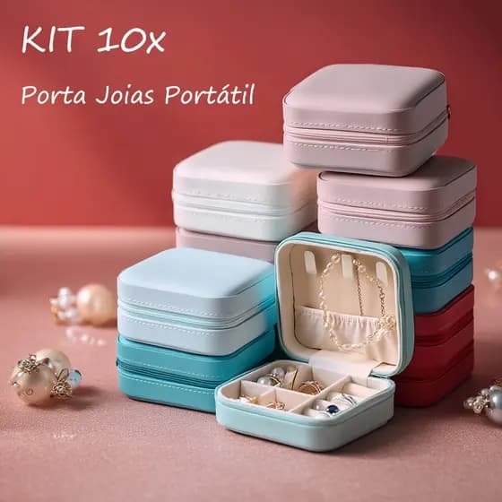 Kit 6/10 Porta Joias Portátil Couro Sintético | Mini Organizador de Joias para Viagem Presente Q1