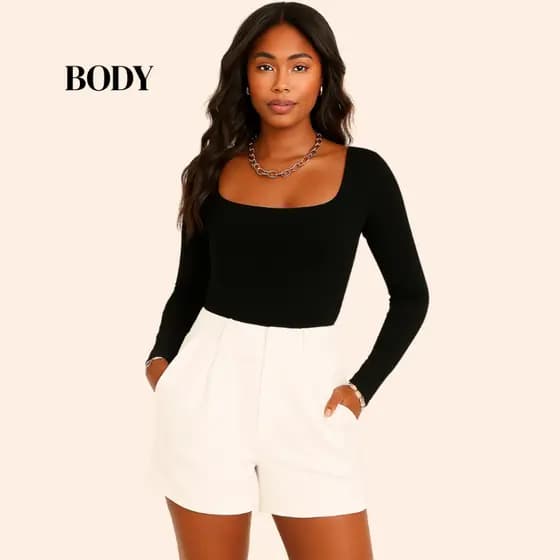 Body Feminino Manga Longa Decote Quadrado Suplex Conforto e Estilo Para seu Verão Moderno Dia & Noite