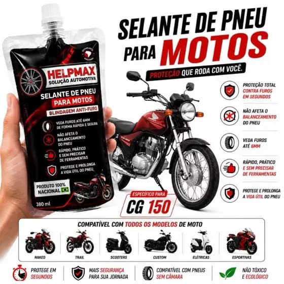 Vacina Selente de Pneu Antifuro - Moto CG 150 Vedação Rápida - Não Afeta Balanceamento