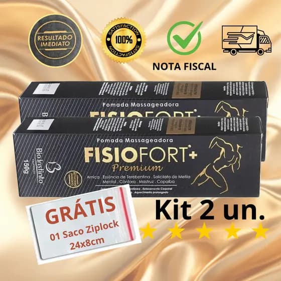 Kit 2un Pomada FisioFort Premium Massageadora Extra Forte Para Dor Muscular Fisio Fort Preta