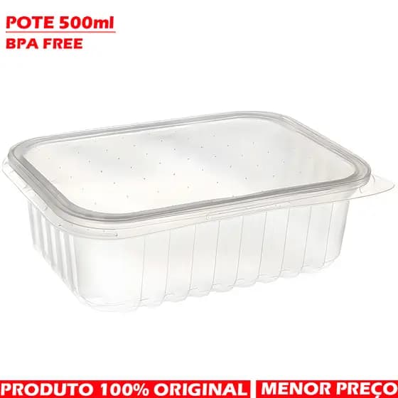 KIT Pote Plástico Descartável Retangular C/tampa 500ml C/ 24/48/72/96 BPA FREE