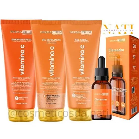 Kit Skincare Facial Dermachem Sérum Clareador Vitamina C Sabonete Gel Esfoliante Completo
