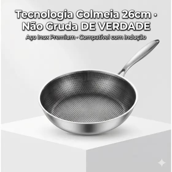 Frigideira Antiaderente Colmeia Inox 26cm Premium