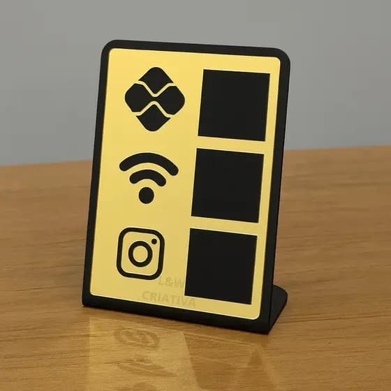 Placa PIX Display para Mesa e Balcão – PIX, Wi-Fi e Instagram