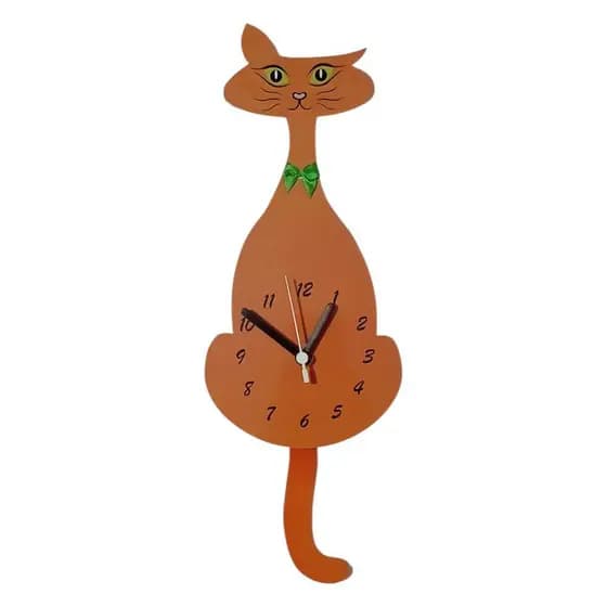 Relógio De Parede Criativo Gato Com Movimento na cauda Laranja