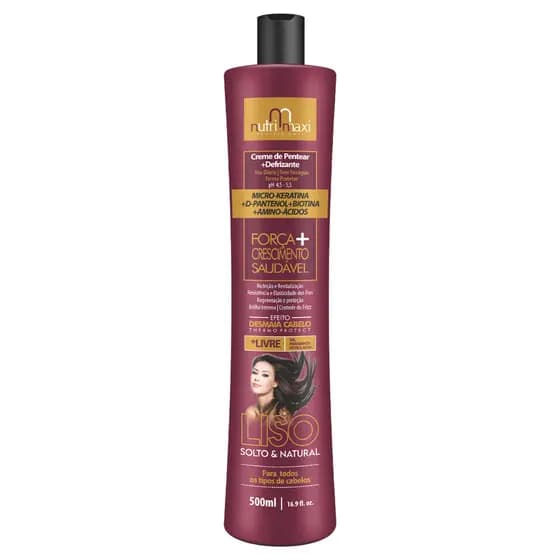 Creme para pentear 2 em 1 Leave-in Defrizante Termoprotetor Liso Solto e Natural Nutri Maxi 500ml