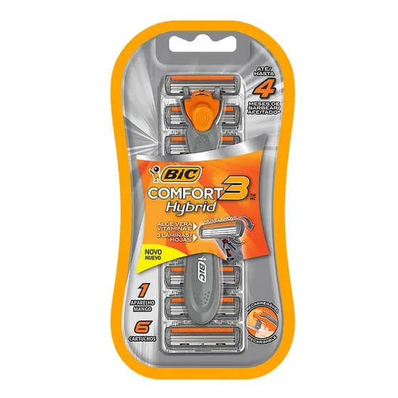 Barbeador descartável Confort3 Hybrid recarregável Cinza + 6 lâminas Bic