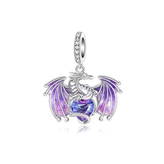 Berloque Prata para Pingente Compatível Pulseira Bracelete Dragão Guardião Coração Amuleto Charme