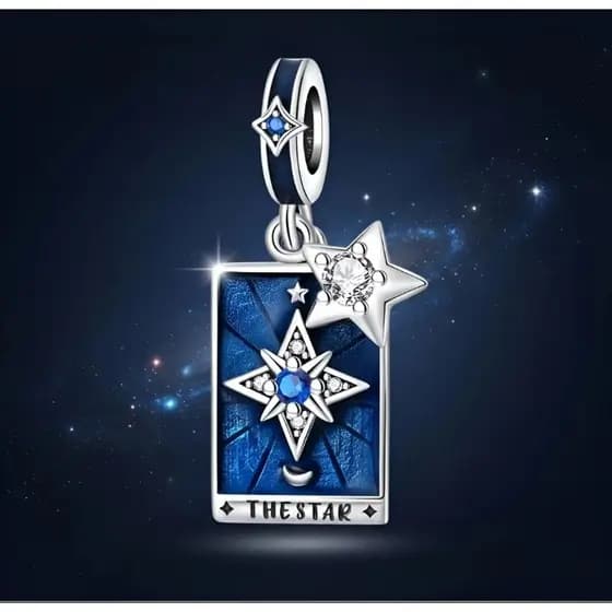 Berloque Pingente Prata Para Pulseira Cartas Tarô Baralho Card Charme Estrela Star Amuleto Esotérico