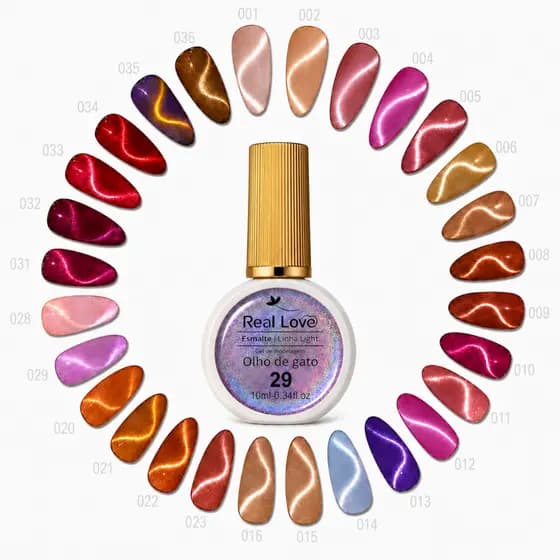 Kit 4 Esmalte Em Gel Magnético Refletivo Glitter Olho De Gato 10ml Real Love + Ímã Magnético