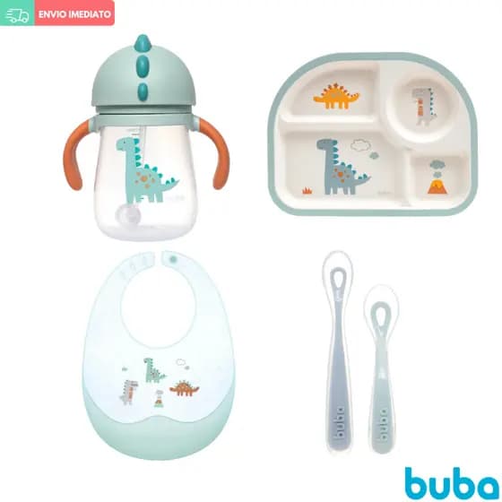 Kit Refeição Alimentação Bebê Prato Copo Babador Colher Buba Magic
