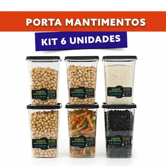 Kit 6 Potes Hermético Empilhável Geladeira Armário 1,5 Litro 100% Vedação