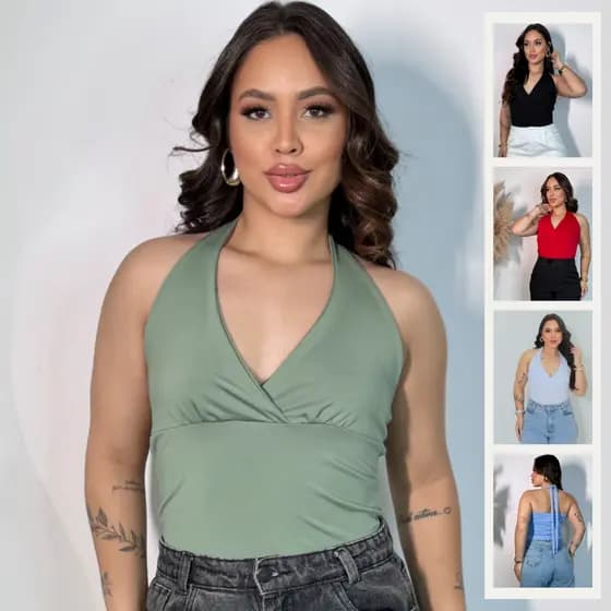 Top Feminino Frente Única Decote Transpassado Com Amarração Atrás Blusinha Casual Elegante Verão Tendência Blogueira