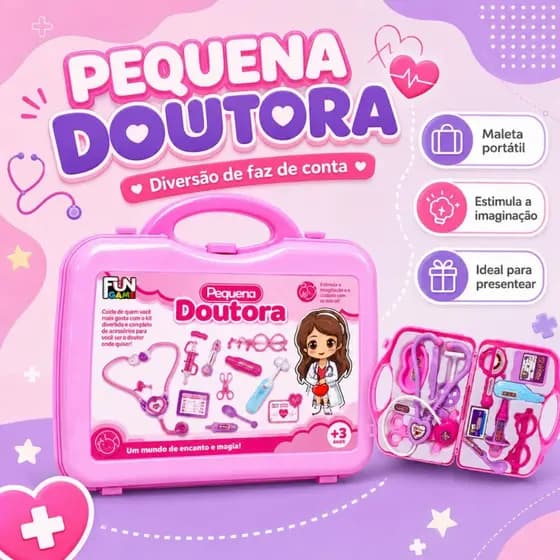 Maleta Médica Infantil Rosa Kit Menina Brinquedo Educativo Portátil para Crianças