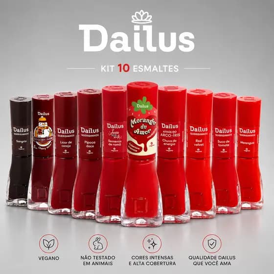 DAILUS Kit 10 Esmaltes Tons Vermelhos Variados Classicos Manicure Pedicure Atacado