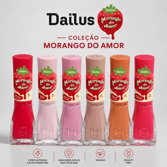 DAILUS Kit 6 Esmaltes Coleção Morango Do Amor Tons Vermelho Nude Rosa Alta Cobertura Longa Duração Manicure Pedicure
