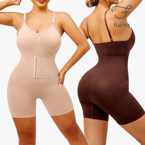 Flarixa Macaquinho Feminino Academia Plus Size Body Modelador Cinta Aperta Barriga Sem Costura Macaquinho Blazer