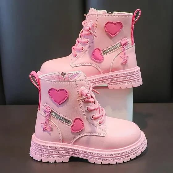 Meninas Botas Crianças Moda De Borracha Legal Menina Outono E Inverno Algodão Sola Macia Rosa Com Amor Lado Zip Princesa