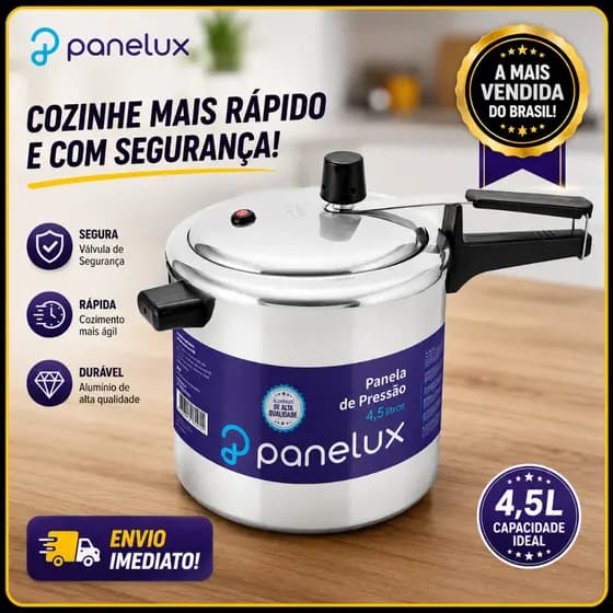 Panela de Pressão Panelux 4,5L Linha Classic Alto Brilho - Cozimento Rápido e Seguro