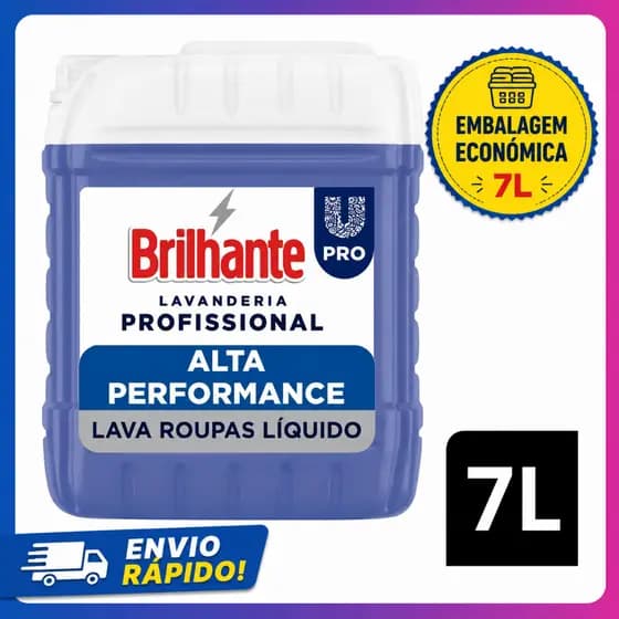 Sabão Líquido Brilhante Profissional Alta Performance 7 Litros Lava Roupas Rende Muito Tira Manchas